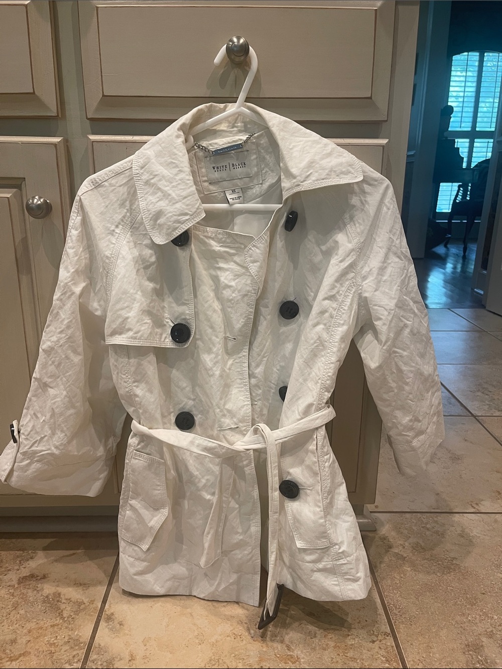 White House Black Market White Double-Breasted Trench with Belt